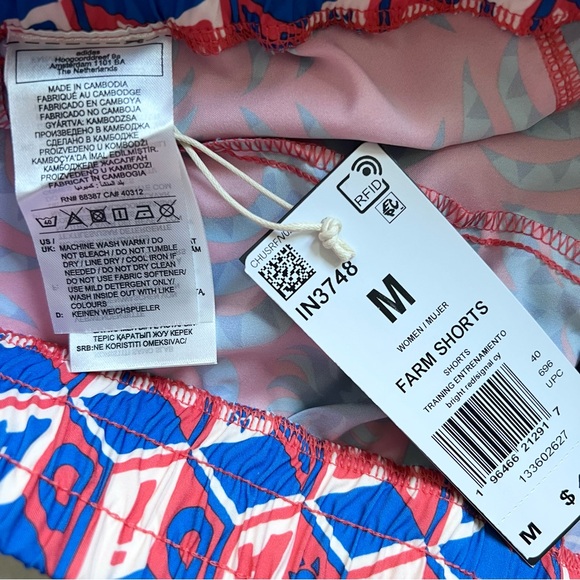 Adidas x FARM Rio Pacer Shorts, Color Bright Red / Signal Cyan, Size M, NWT - Picture 15 of 16